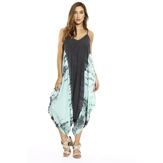 Riviera Sun Harem Jumpsuit Jumpsuits for Women Romper (Charcoal / Mint, 2X)