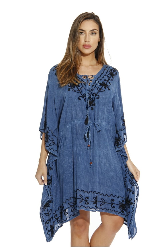 21679-WHTBLK-S Riviera Sun Caftan / Caftans for Women (Medium Denim / Black, 2X)