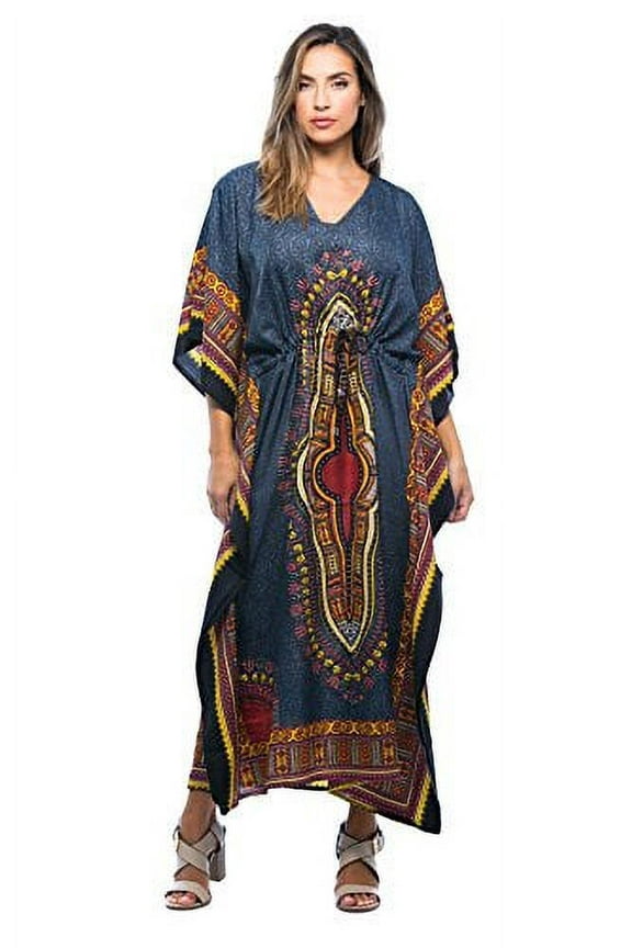 Long Dashiki Caftan / Caftans for Women (Black, 2X / 3X)