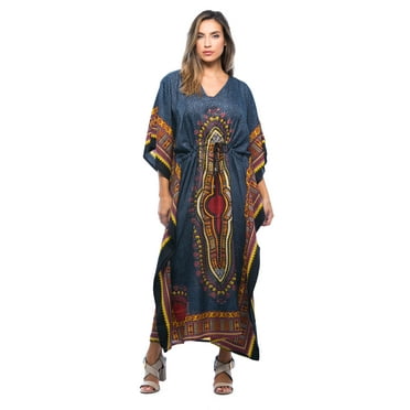 Riviera Sun Long Dashiki Caftan / Caftans for Women (Black, Large / X-Large)