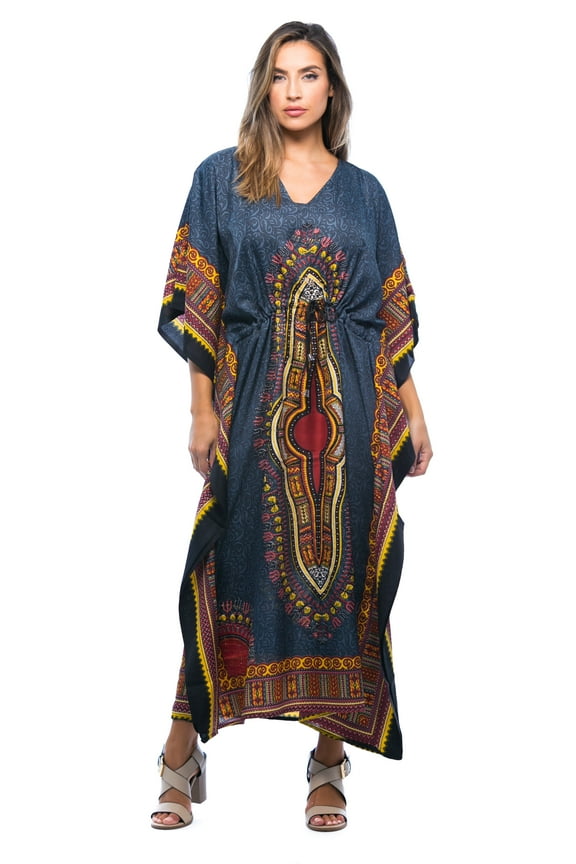 Long Dashiki Caftan / Caftans for Women (Black, Large / X-Large)