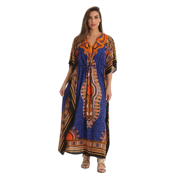 Riviera Sun Long Dashiki Caftan / Caftans for Women (Black - Multi, 2X - 3X)
