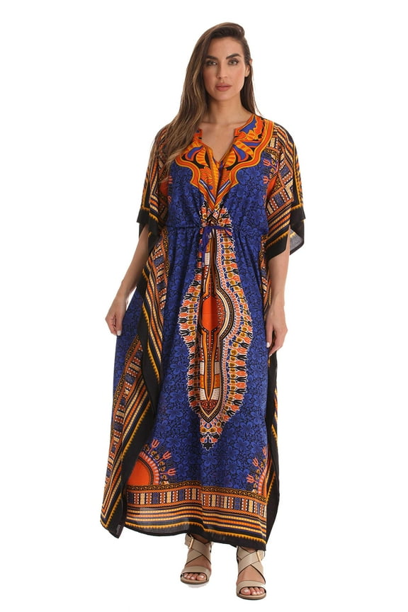 Long Dashiki Caftan / Caftans for Women (Black - Multi, 2X - 3X)