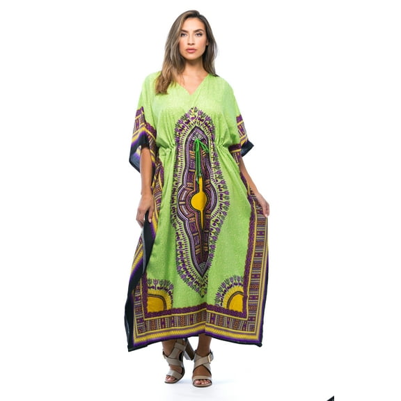 Riviera Sun Long Dashiki Caftan / Caftans for Women (Green, 2X / 3X)