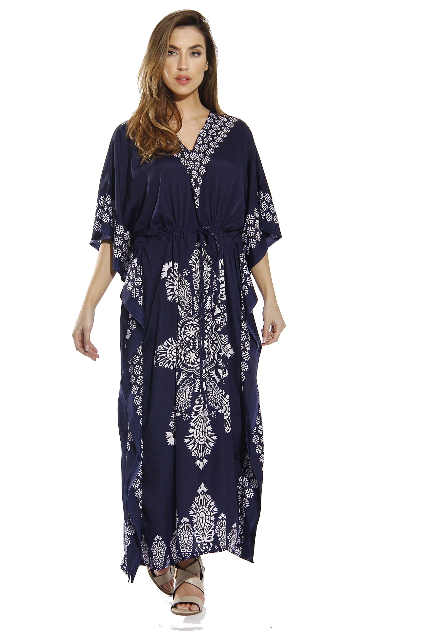 navasana - カフタン Nava Linen Caftan in Natural Line Embroidery