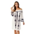 thumbnail image 1 of Riviera Sun Off Shoulder Solid Short Dress 21822-BW (White / Navy, 2X), 1 of 1