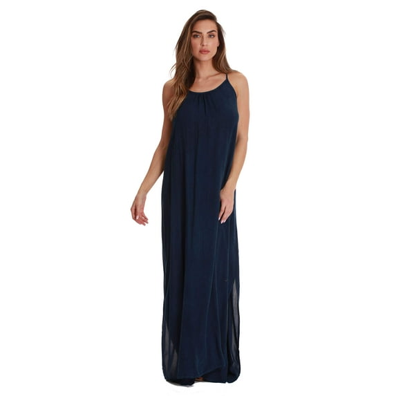 Riviera Sun Womens Tie-Dye Spaghetti Strap Open-Back Maxi Dress Boho Beach Cover-Up & Casual Summer Sundress (Navy, 2X)