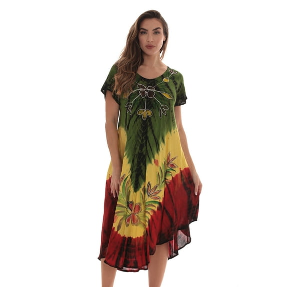 Riviera Sun Rasta Short Sleeve Umbrella Dresses for Women 21929-S (Rasta 1, Medium)