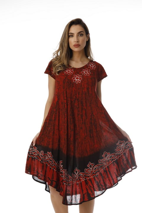 Rayon Crepe Batik Marble Short Sleeve Umbrella Dress