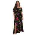 thumbnail image 1 of Riviera Sun Rayon Crepe Printed Maxi Dress for Women (3X, Black - Purple Floral), 1 of 3