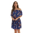 thumbnail image 1 of Riviera Sun Rayon Crepe Printed Short Dress for Women (Blue - Floral, X-Large), 1 of 3
