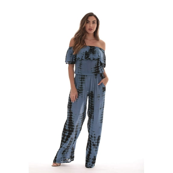 Riviera Sun Rayon Crepe Tie Dye Jumpsuit 21893-WHT-M (Periwinkle, Small)