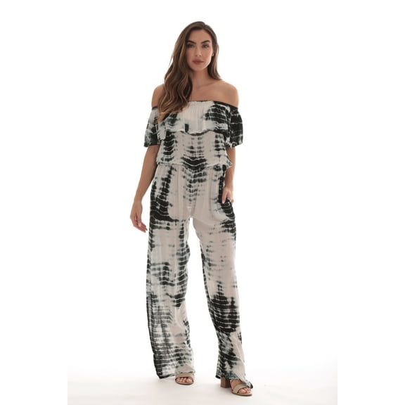 Riviera Sun Rayon Crepe Tie Dye Jumpsuit (Black, 3X)