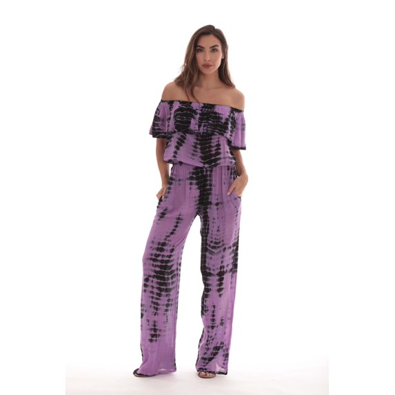 Riviera Sun Rayon Crepe Tie Dye Jumpsuit (Lilac, 2X)