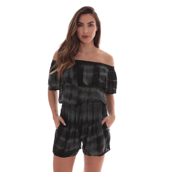 Riviera Sun Rayon Crepe Tie Dye Romper (Black, X-Large)