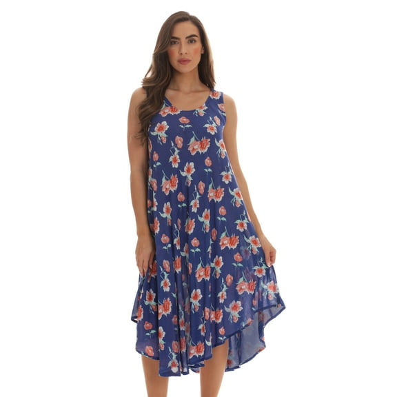 Riviera Sun Rayon Crepe Umbrella Dresses for Women 21993-8110-PRP-S (Blue - Floral 1, Medium)