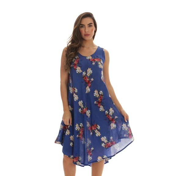 Riviera Sun Rayon Crepe Umbrella Dresses for Women 21993-8110-PRP-S (Blue - Floral 2, 2X)