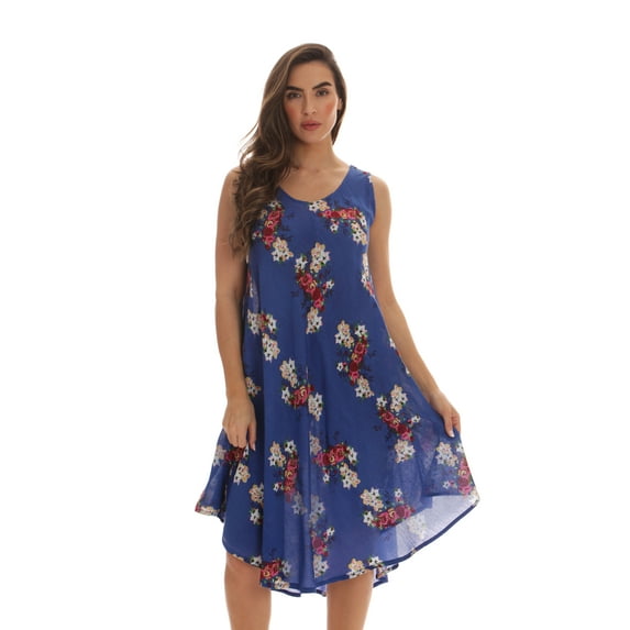 Riviera Sun Rayon Crepe Umbrella Dresses for Women 21993-8110-PRP-S (Blue - Floral 2, Small)