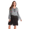 thumbnail image 1 of Riviera Sun Short Flowy Casual Dress with Crochet Front & Bell Sleeves (Grey Black Tie Dye, 2X), 1 of 3
