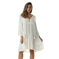 thumbnail image 1 of Riviera Sun Short Flowy Casual Dress with Crochet Front & Bell Sleeves (Off White / Beige, X-large), 1 of 3
