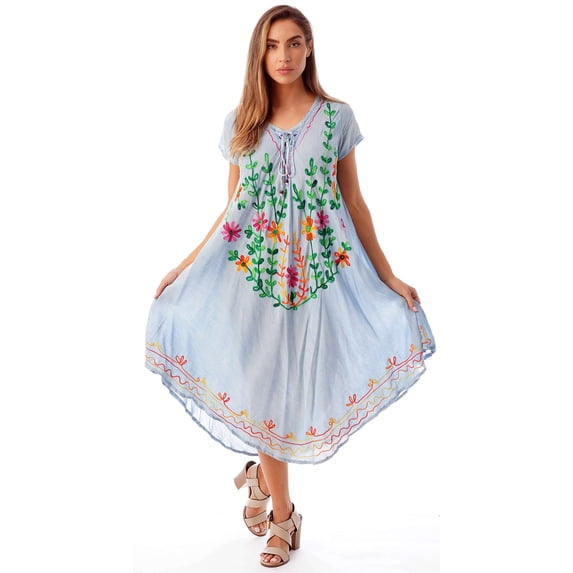 Short Lighter Riviera Sun Short Sleeve Umbrella Dresses for Women (Light Denim, 2X ...