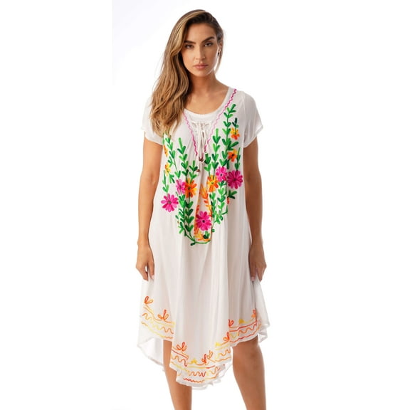Riviera Sun Short Sleeve Umbrella Dresses for Women (White, Large)