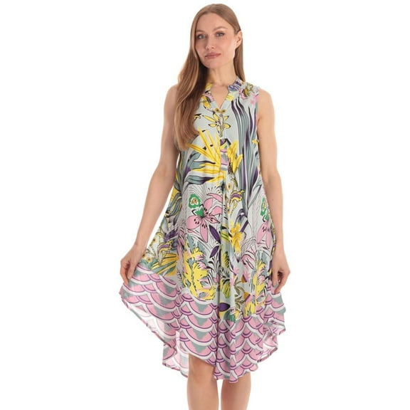 Riviera Sun Sleeveless Umbrella Dresses for Women (Aqua Floral, 1X)