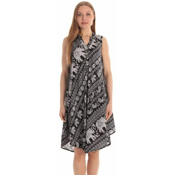 Riviera Sun Sleeveless Umbrella Dresses for Women (Black White Elephant, Small)