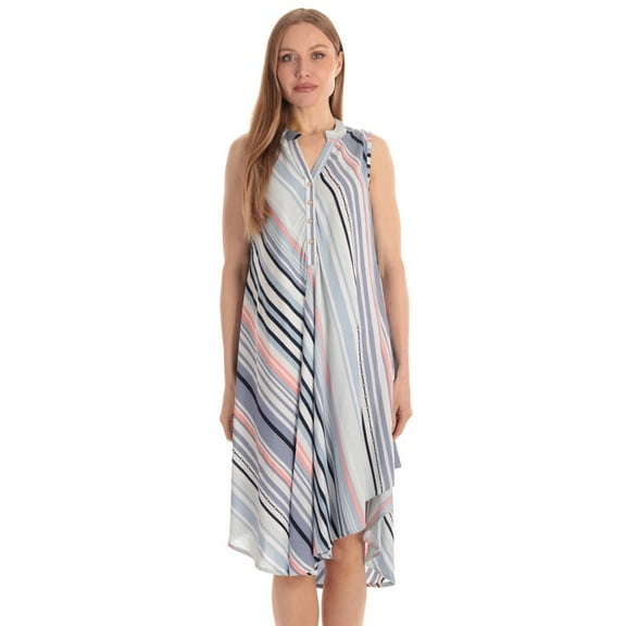 Riviera Sun Sleeveless Umbrella Dresses for Women (White Blue Stripe, X-Large)