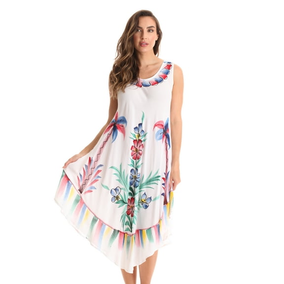 Riviera Sun Sleeveless Umbrella Dresses for Women (White - Floral Tree, 3X)
