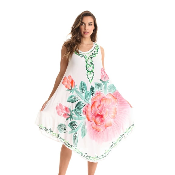 Riviera Sun Sleeveless Umbrella Dresses for Women (White - Floral, X-Large)