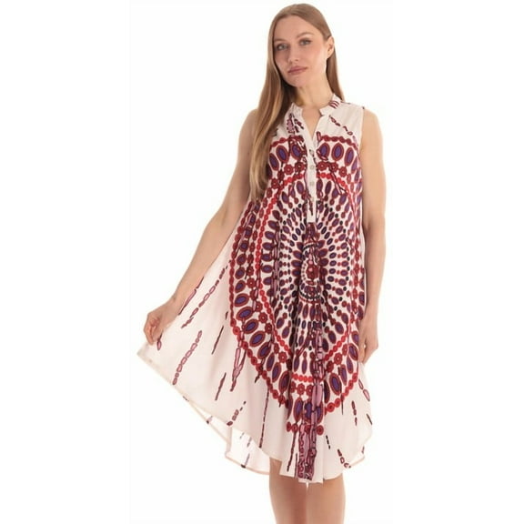 Riviera Sun Sleeveless Umbrella Dresses for Women (White Multi, Small)
