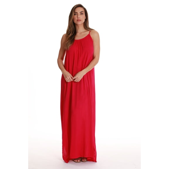 Riviera Sun Solid Spaghetti Strap Dress 21889-BLK-3X (Coral, Small)