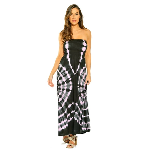 Riviera Sun Strapless Tube Maxi Dress Summer Dresses (Black / Pink, Small)