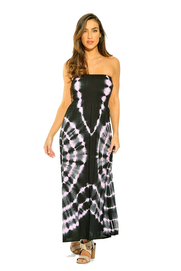 Strapless Tube Maxi Dress Summer Dresses (Black / Pink, Small)