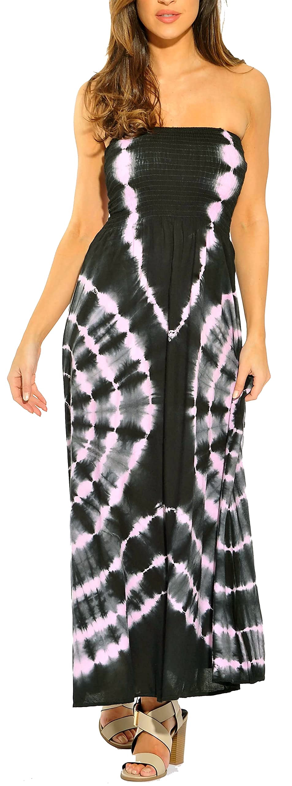 Riviera Sun Strapless Tube Maxi Dress Summer Dresses (Black / Pink,  X-Large) - Walmart.com