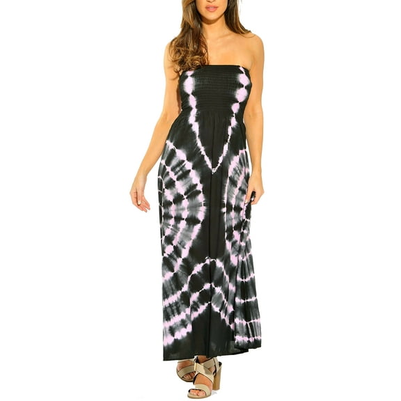 Riviera Sun Strapless Tube Maxi Dress Summer Dresses (Black / Pink, X-Large)