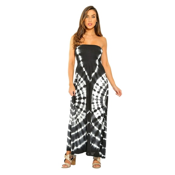 Riviera Sun Strapless Tube Maxi Dress Summer Dresses (Black / White, 2X)