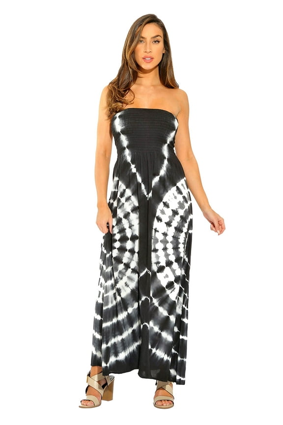 Strapless Tube Maxi Dress Summer Dresses (Black / White, 2X)