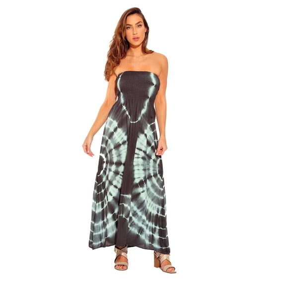 Riviera Sun Strapless Tube Maxi Dress Summer Dresses (Grey / Mint, 2X)