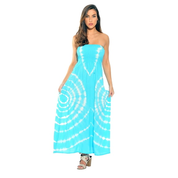 Riviera Sun Strapless Tube Maxi Dress Summer Dresses (Turquoise / White, 1X)