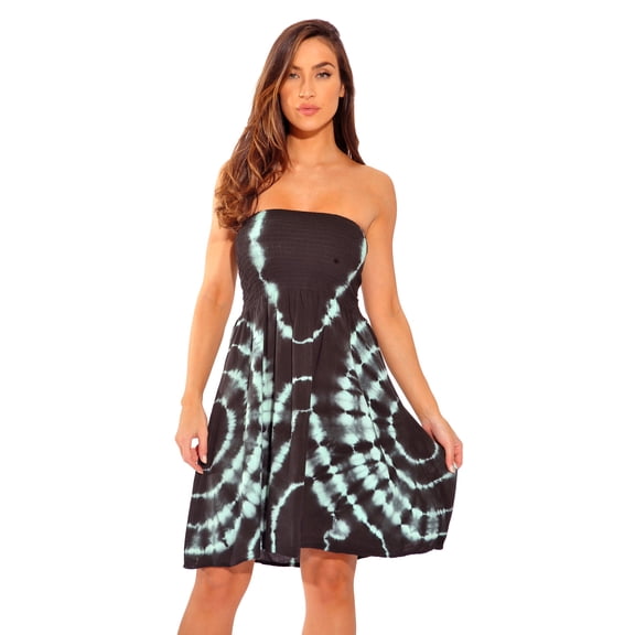 Riviera Sun Strapless Tube Short Dress / Summer Dresses (Grey / Mint, Small)