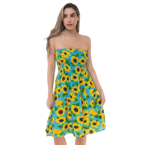 Riviera Sun Strapless Tube Short Dress / Summer Dresses (Turquoise Floral, 2X)