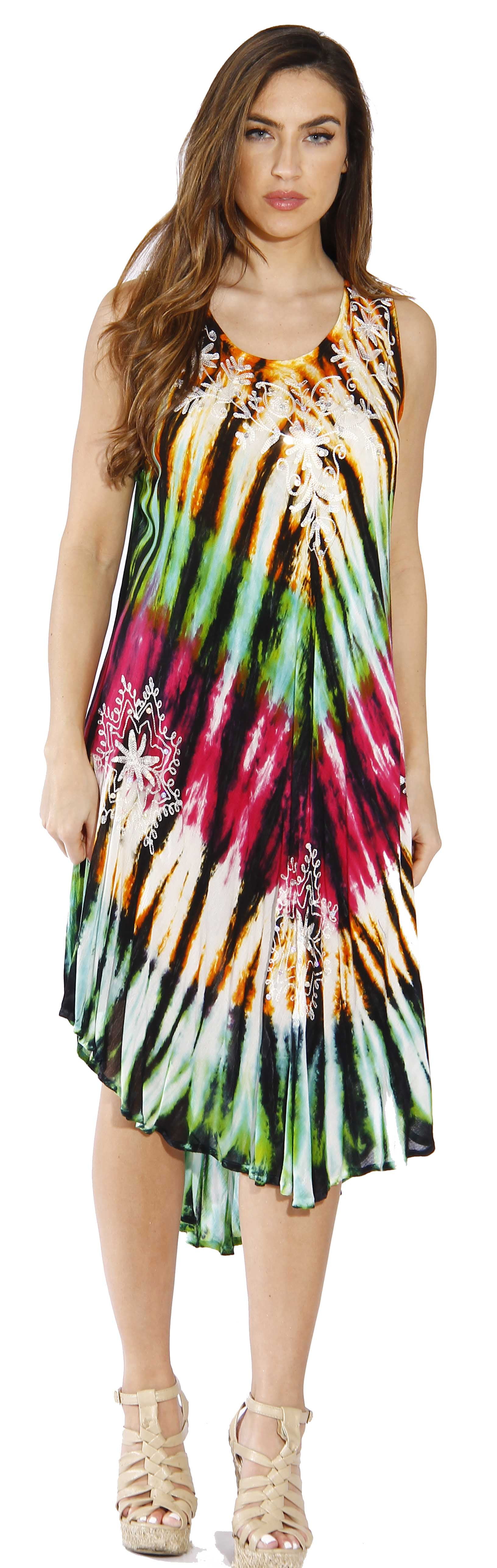 Riviera Sun Summer Dresses / Swimsuit Cover Up (Rainbow Tie Dye, Small
