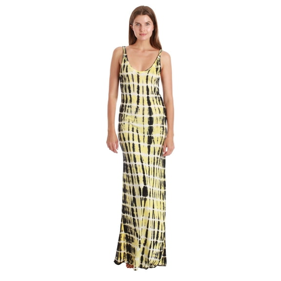 Riviera Sun Tie Dye Braided Strap Long Dresses 25002-D-XL (Black Yellow Tie Dye, Medium)