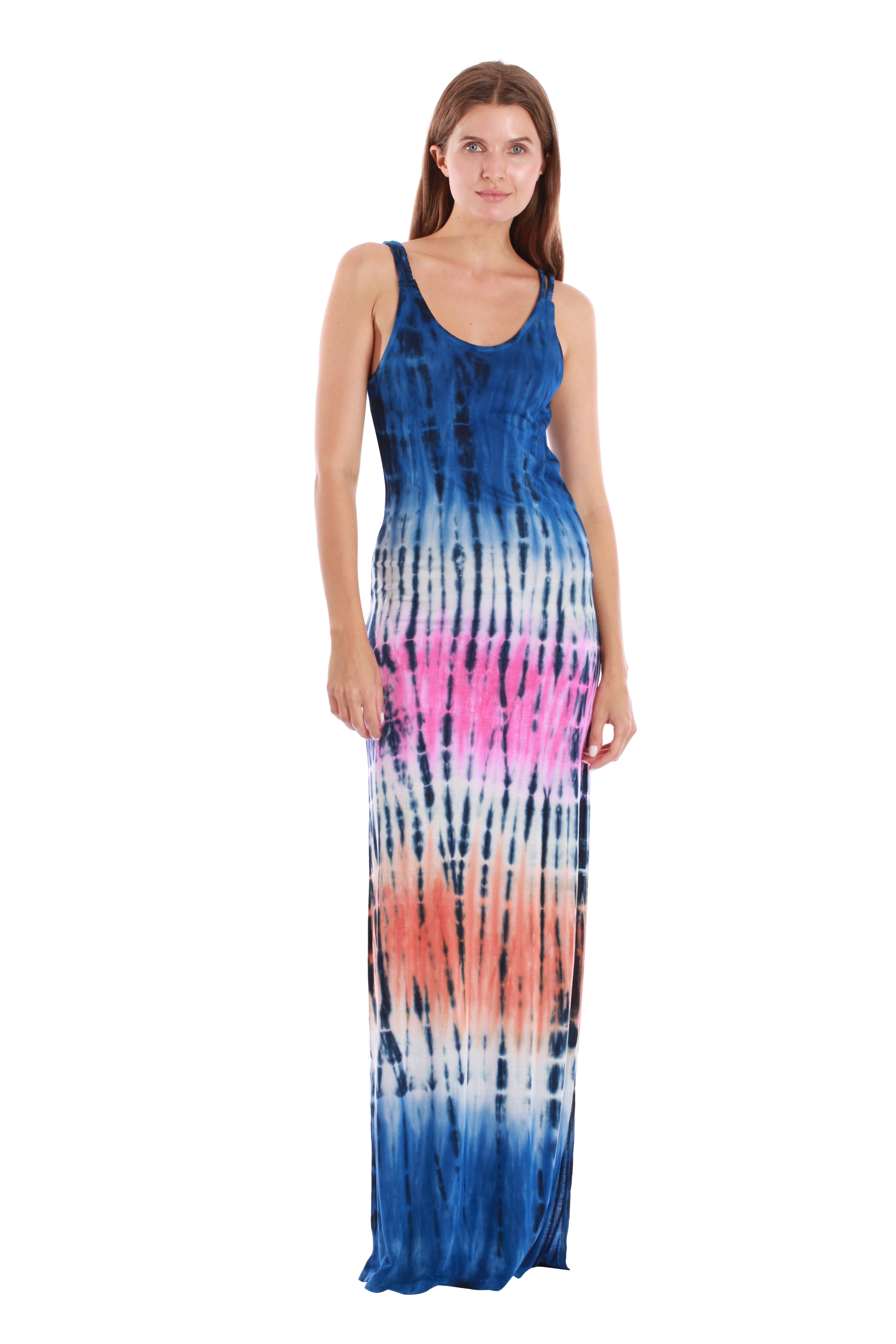 pink and blue tie dye maxi dress Blue & Pink Tie Dye Maxi Dress Kaye's CC Boutique
