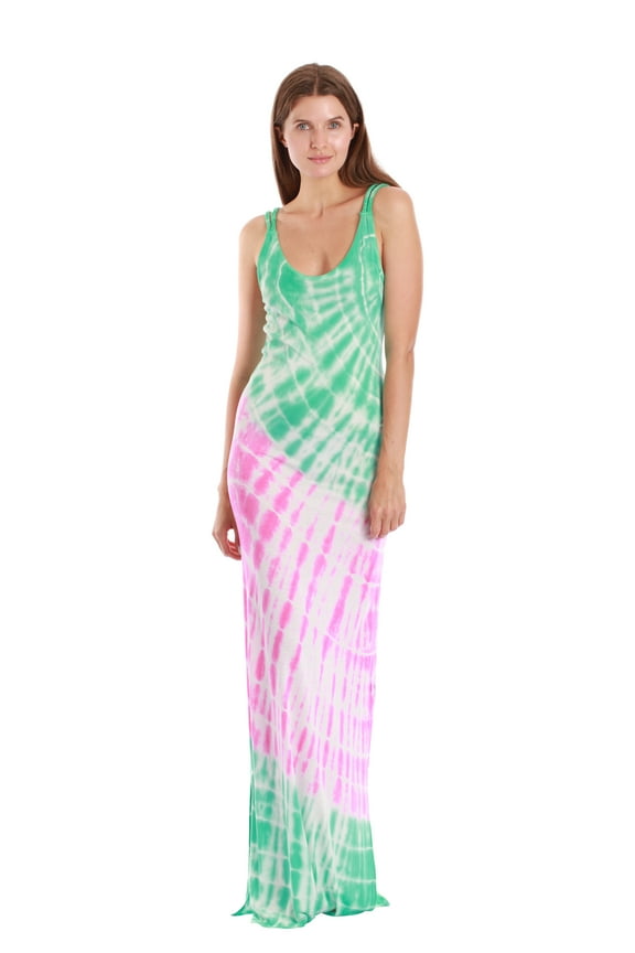 Tie Dye Braided Strap Long Dresses 25002-D-XL (Seafoam Pink Tie Dye, X-Large)