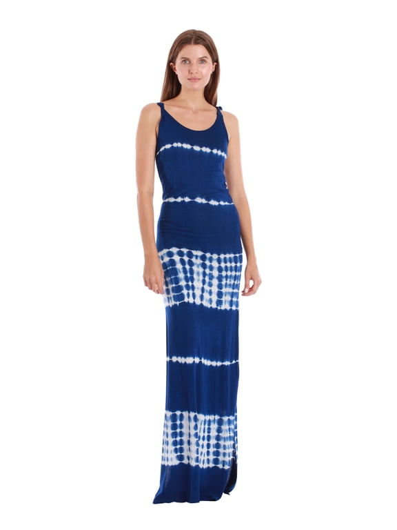 Tie Dye Spaghetti Strap Maxi Dress (Dark Blue Tie Dye, 3X)