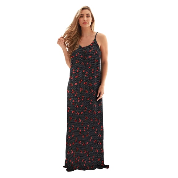 Riviera Sun Tie Dye Spaghetti Strap Maxi Dress (Floral Black Dress with Red Flowers, X-Large)
