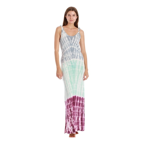 Riviera Sun Tie Dye Spaghetti Strap Maxi Dress (Grey Turquoise Burgundy Tie Dye, 1X)